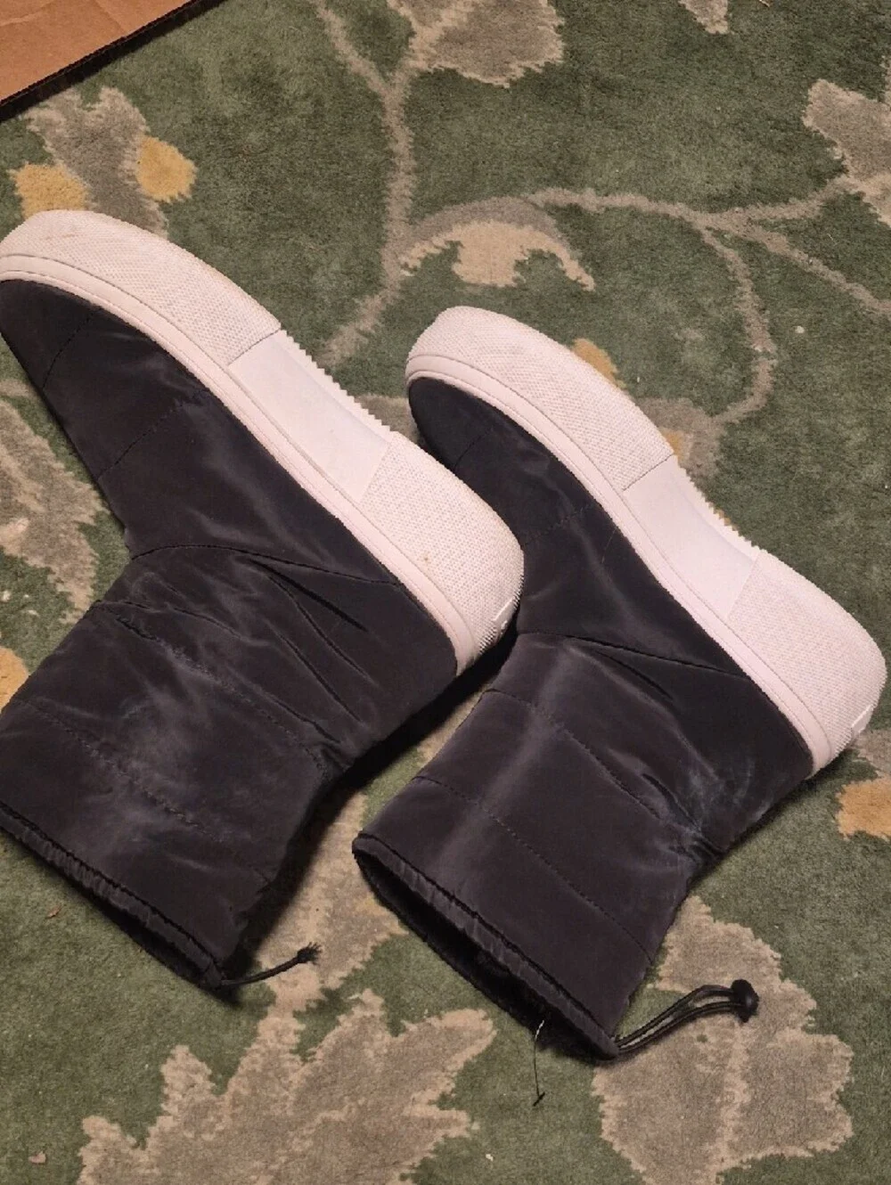 J Slides Black Winter Pull-On Snow Boots with White Sole
